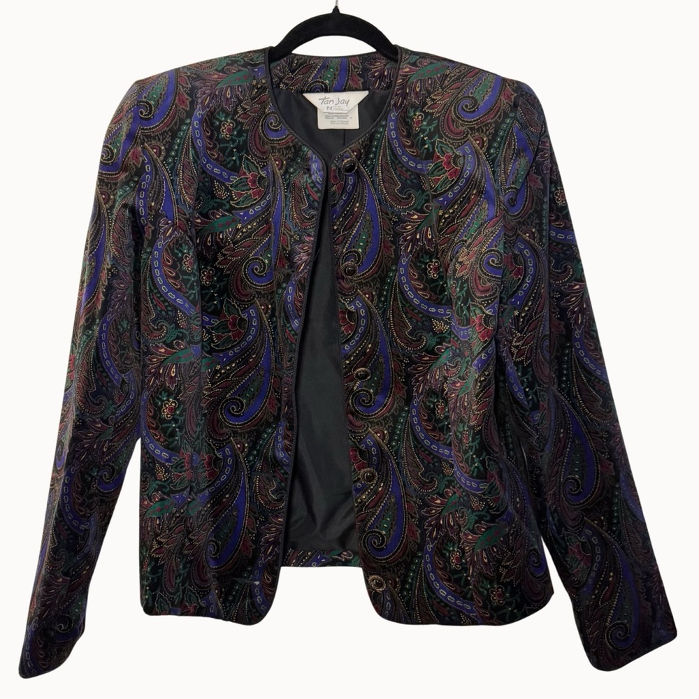 Vintage TanJay Velvet Button Down Jacket with Shoulder Pads